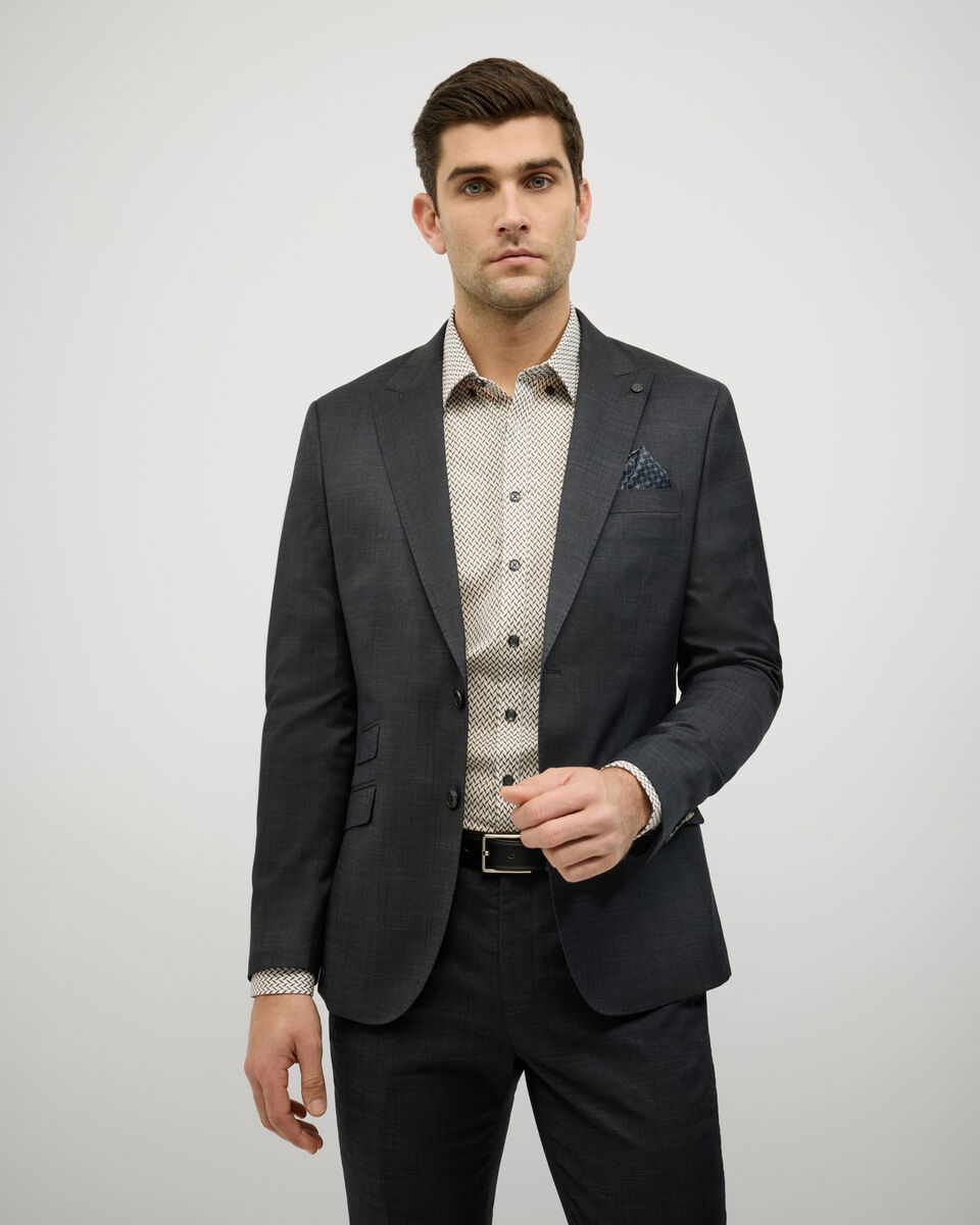 Single Breasted Textured Tailored Jacket, Charcoal, hi-res